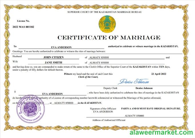 Kazakhstan marriage certificate Word and PDF template